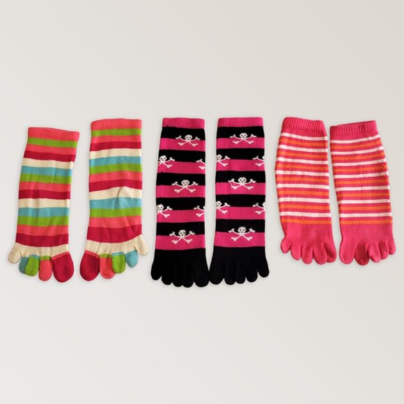 Colorful Stripped Toe Socks, Funky Funny Y2K Socks, Set of 3 - Picture 1 of 5